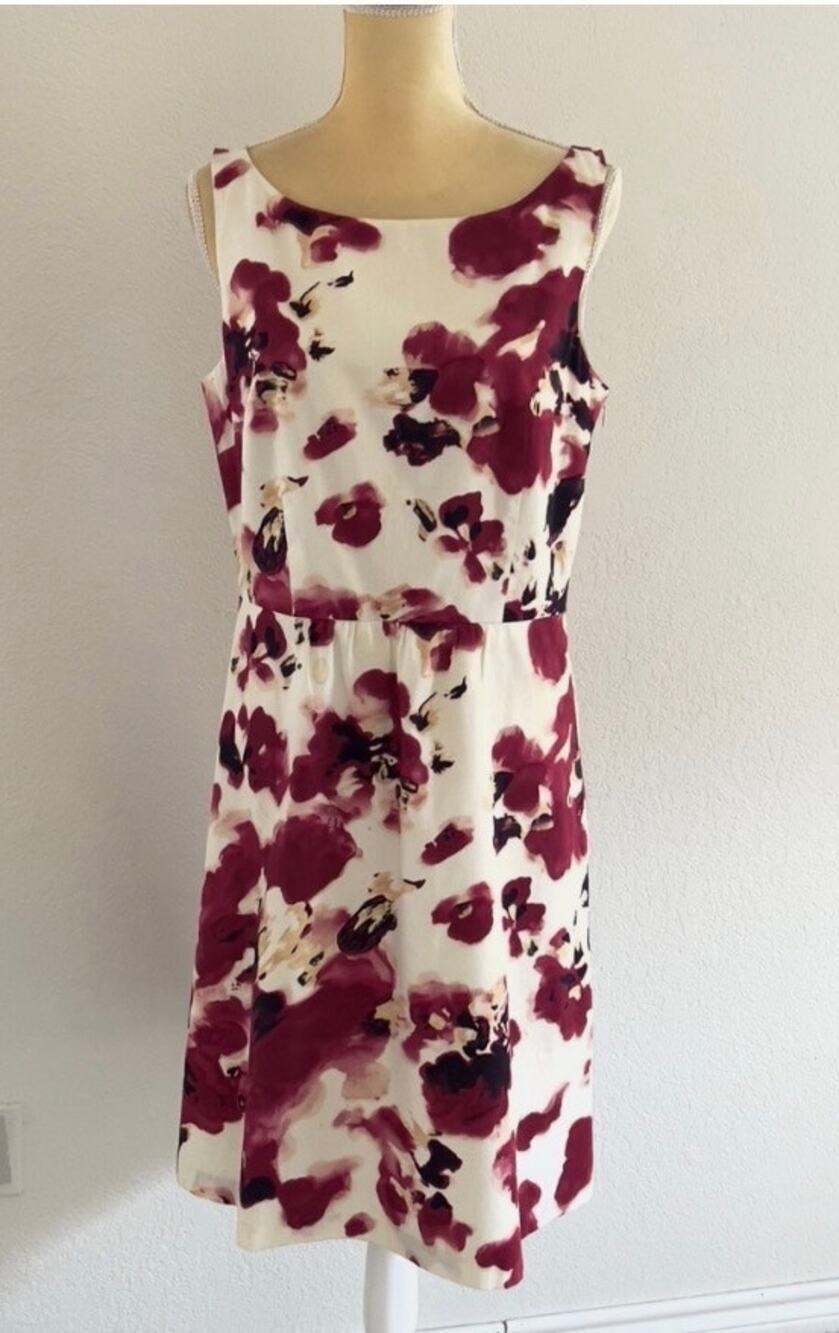 Ann Taylor Abstract Floral Sleeveless Shift Dress Cream Pink Woman Size 6